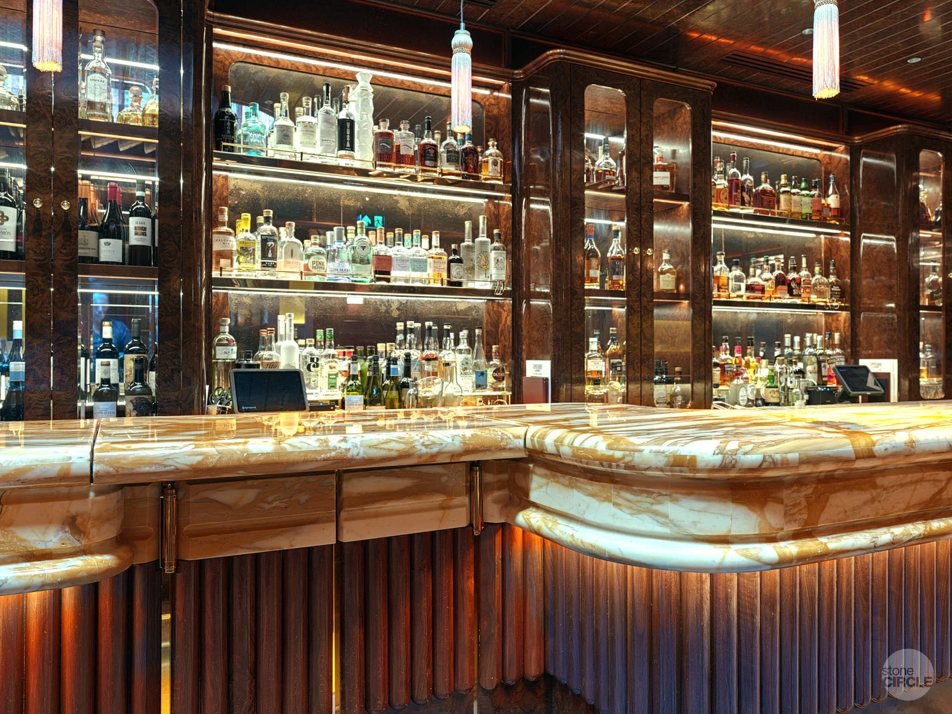 Giallo Siena bar countertop at Ronnie Scott's by stoneCIRCLE - photo Marco Joe Fazio Creatives
