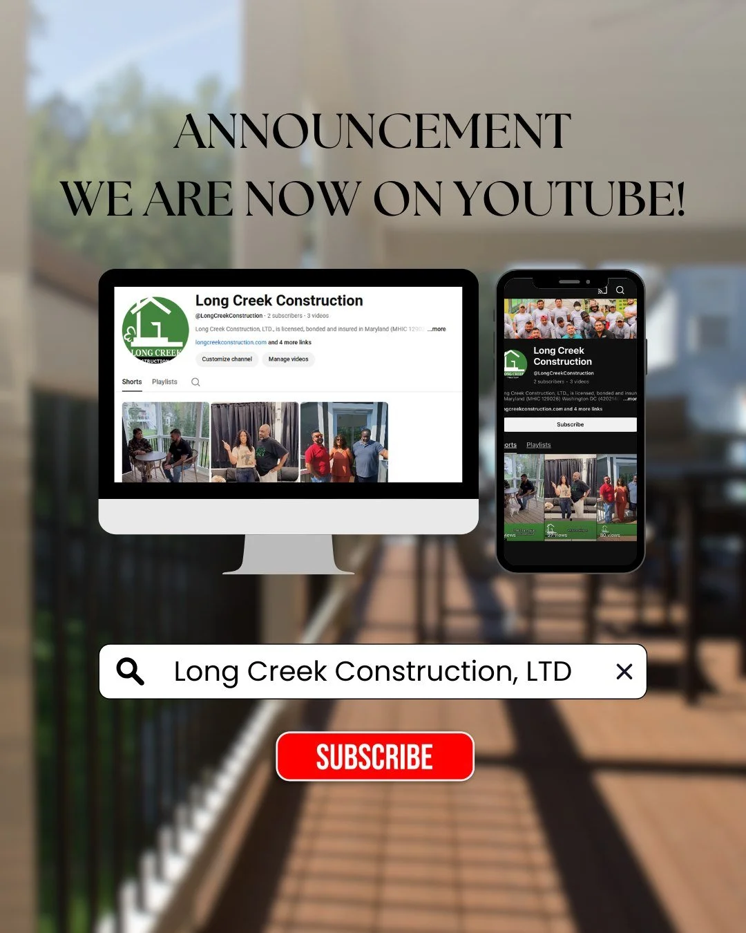 We're excited to announce we are now on YouTube! Subscribe to our channel to take a peek at our showroom displays, view customer testimonials, and walk through completed projects together with us!

https://www.youtube.com/@LongCreekConstruction

#gen