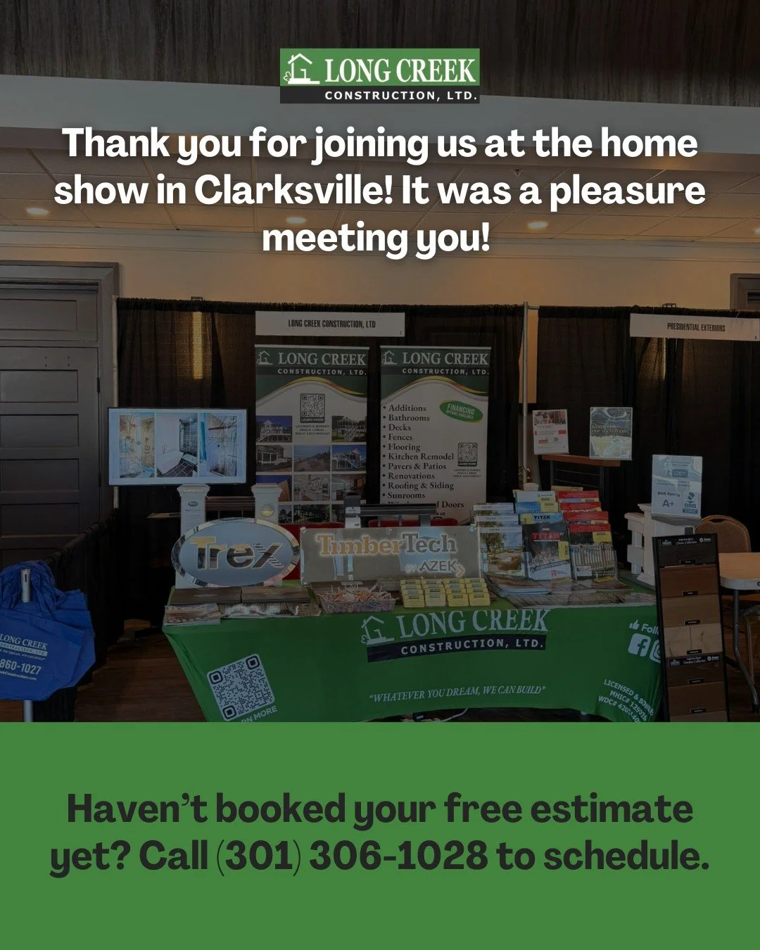 We had a wonderful time meeting you all at the home show in Clarksville last weekend! If you haven't booked your free estimate yet, call our office and we'll be happy to schedule an appointment for you. Our project managers are ready to make your hom
