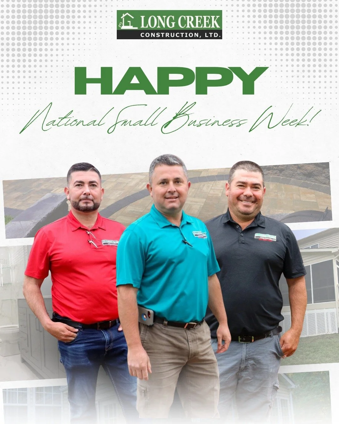 National Small Business Week is May 3rd-9th! We'd like to recognize Carlos, Wyron, and Luis for their dedication and hard work throughout the years to make Long Creek Construction what it is today✨

We would also like to say thank you to our loyal cu