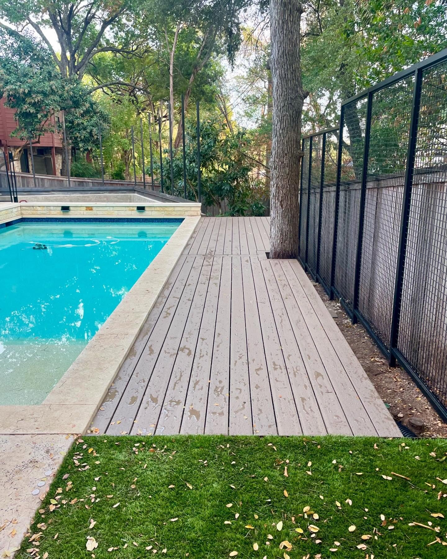 composite pool deck and custom steel trellis, Rollingwood, Austin
