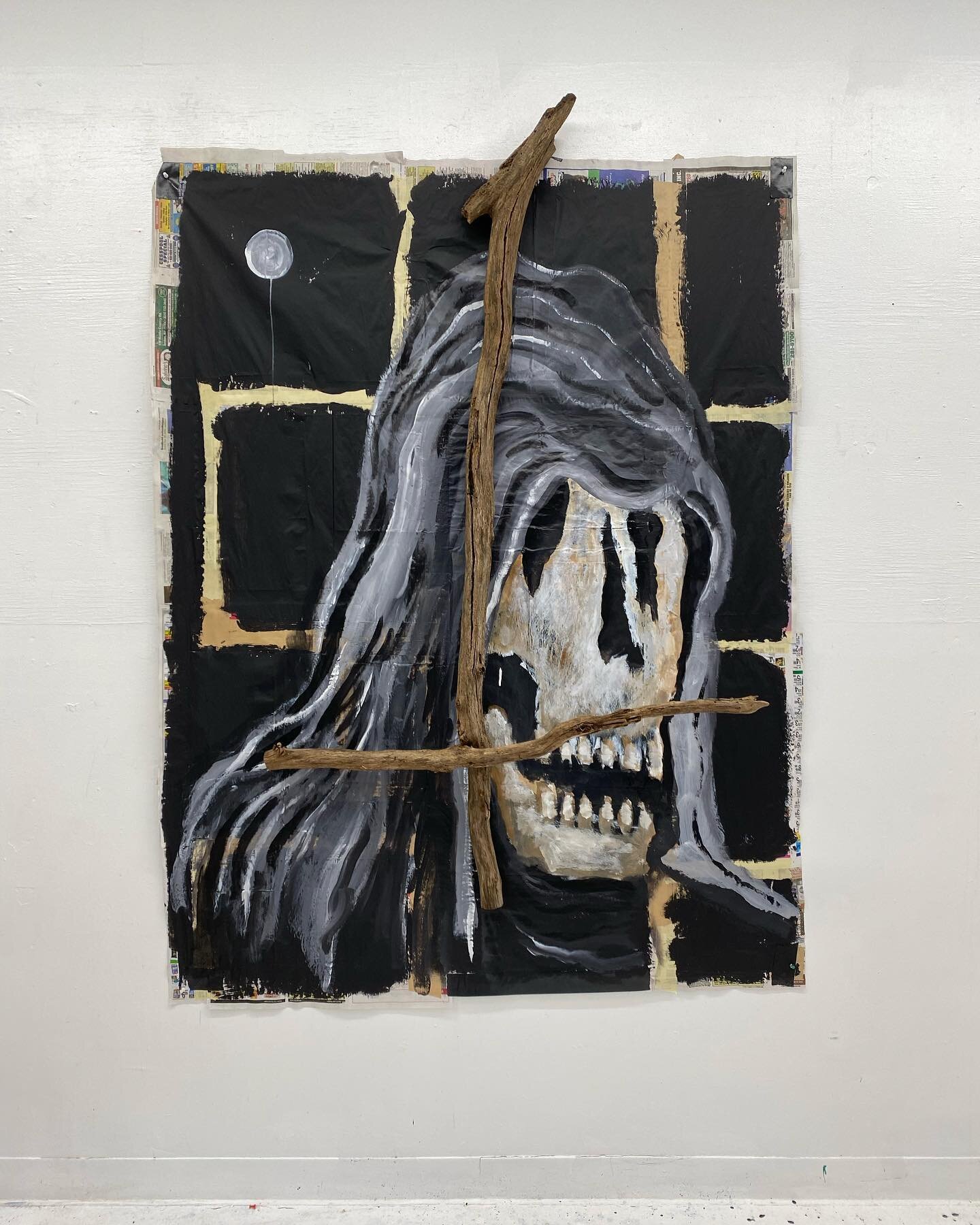 Don&rsquo;t Freak Out&hellip; 55&rdquo;x72&rdquo; - acrylic and tempera on wood news paper and tape 
.
..
&hellip;.
#jamesgreco #contemporaryart #contemporarypainting #reeper #dontfreakout #artcollector #installationart #studiopractice #assemblage #w