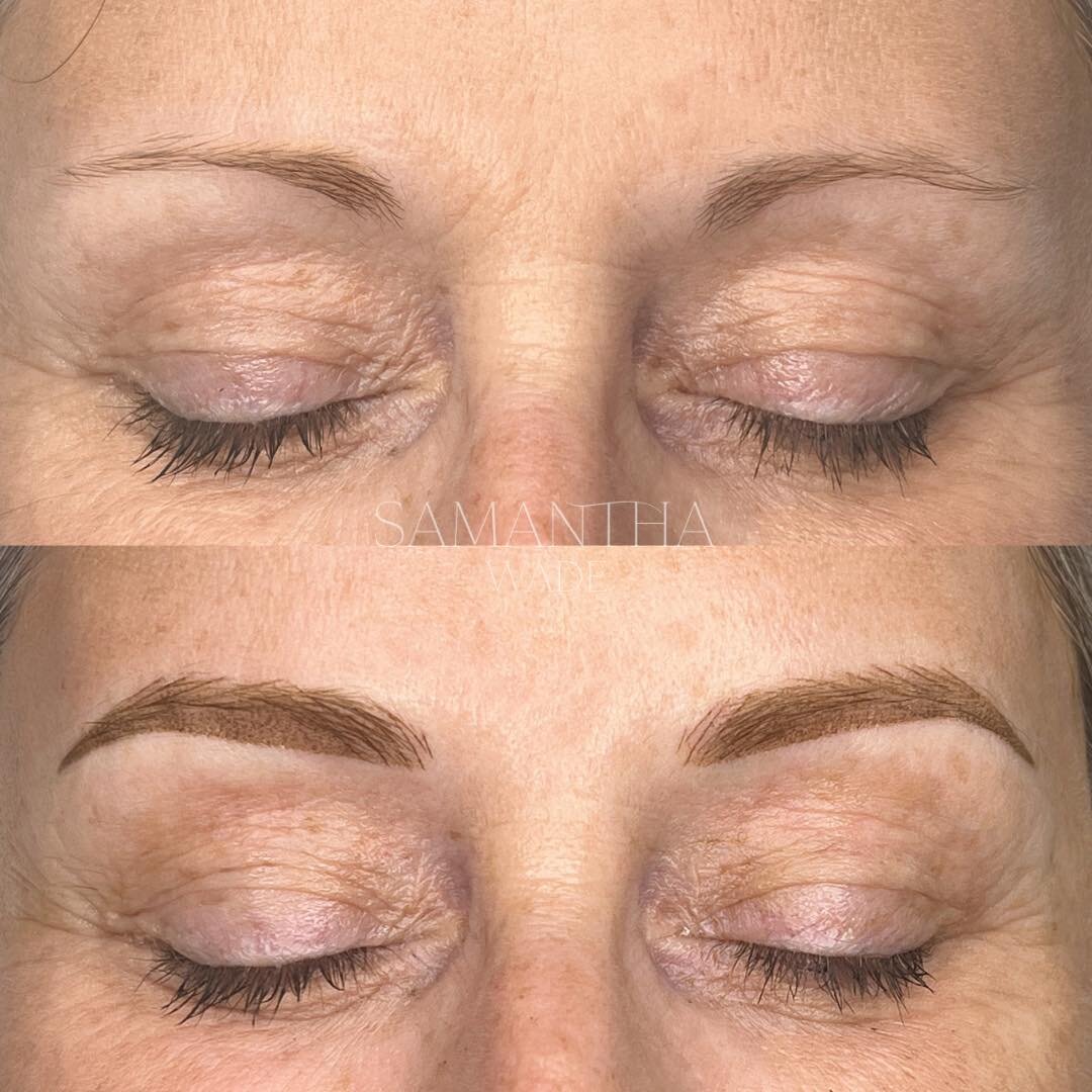 Wow 😯 
This combination brow is really quite the transformation. 
We&rsquo;ve added some Hairstrokes at the bulbs and top line of the brows, delicately fused with some soft shading to define that baseline and voila 👏🏻..a set of life changing brows