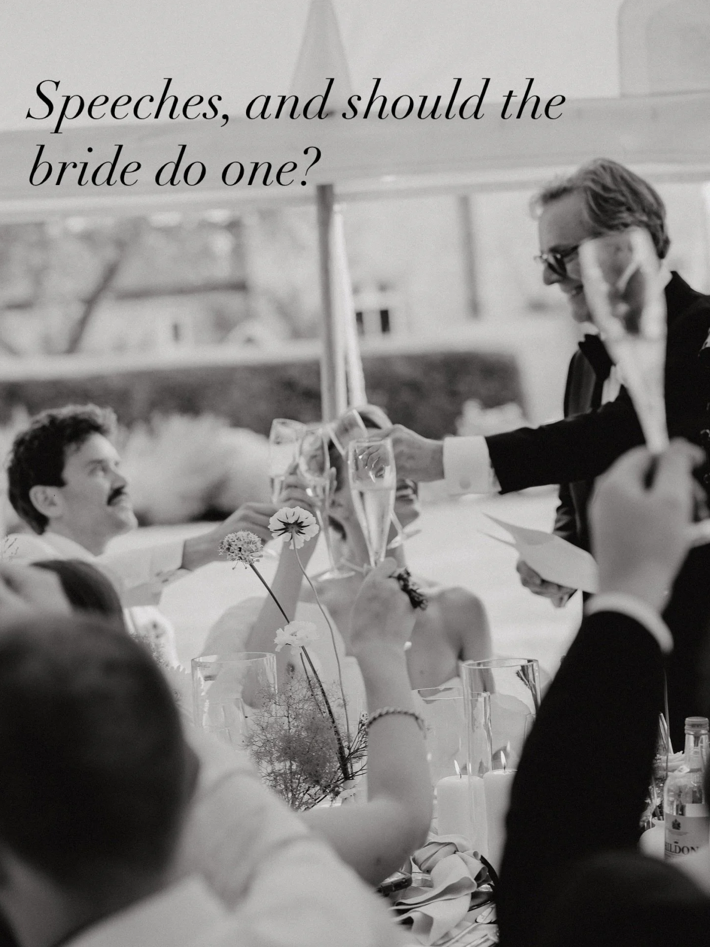 Speeches. Love or hate them, they are going to happen. 

The key is when and what. I can&rsquo;t write them for you, but I can logistically plan for them and give you hints and tips. 

These days the tradition is to do speeches after food. Great. Eve