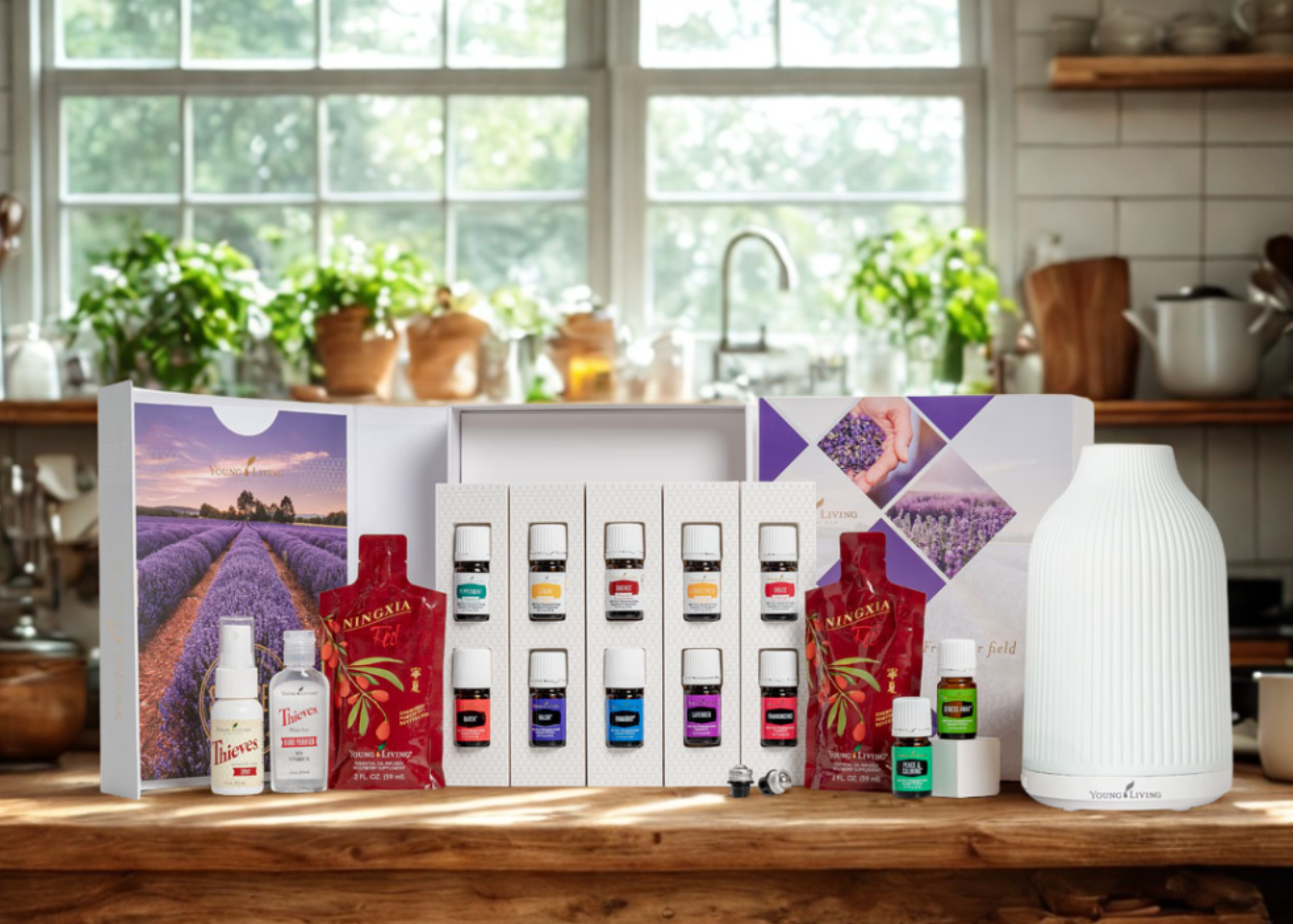 Premium Starter Kit with Adobe Mist Diffuser from Young Living Essential Oils by Healthy Travelers Guide
