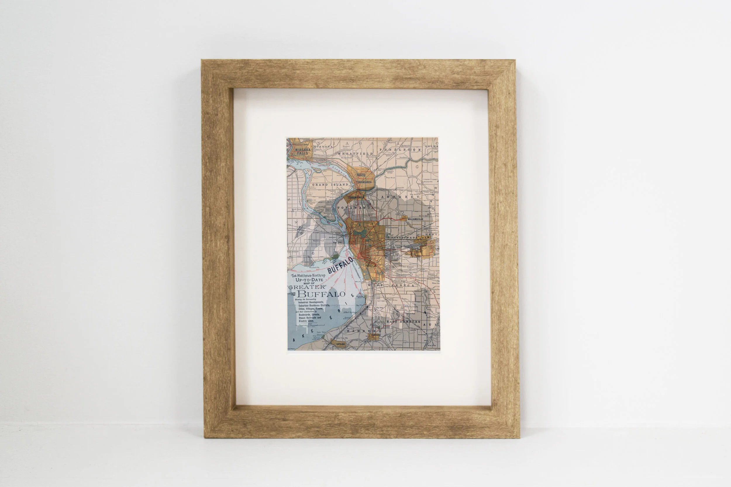 Buffalo NY Suburbs Map with Buffalo Sihlouette