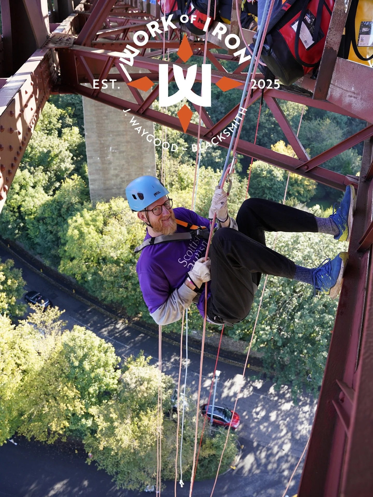 Thank you to everyone who donated to our Crowdfunder for Scottish Autism @scottishautism, the team at Work of Iron safely abseiled the forth bridge in style! Such a great day and for such a worthy cause🔥⚒️🎺 #blacksmithing #craftsmanship #edinburgh 
