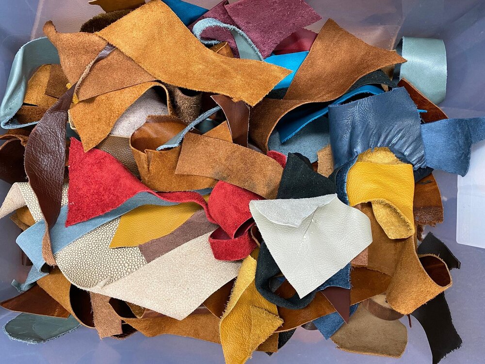 Small Leather Scraps for Crafts, Sold by the Lb. Dark Colors 