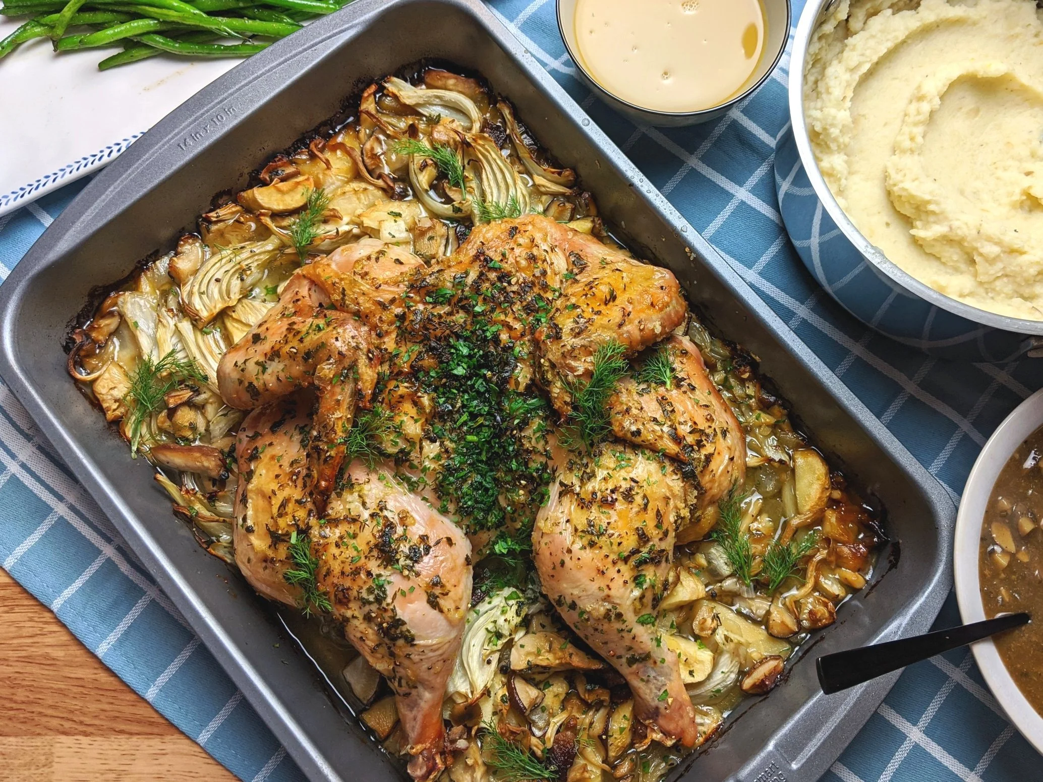 Roasted Whole Chicken with Mushrooms & Pan Sauce