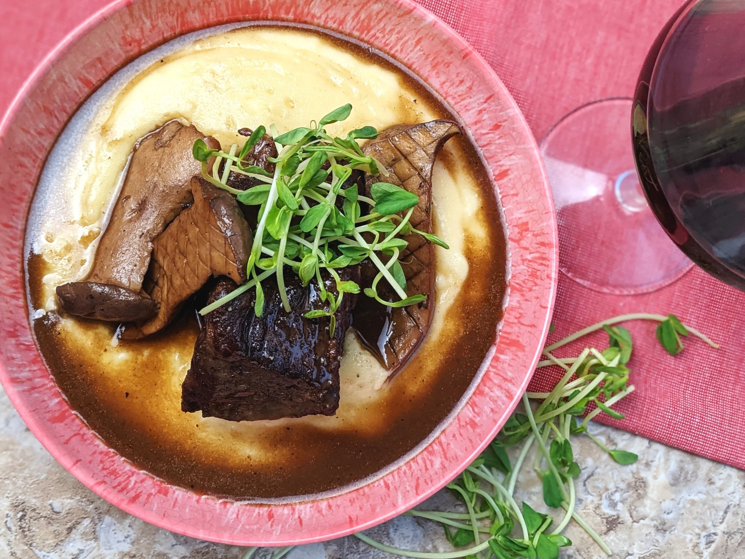 Braised Short Ribs & King Trumpet Mushrooms with Polenta