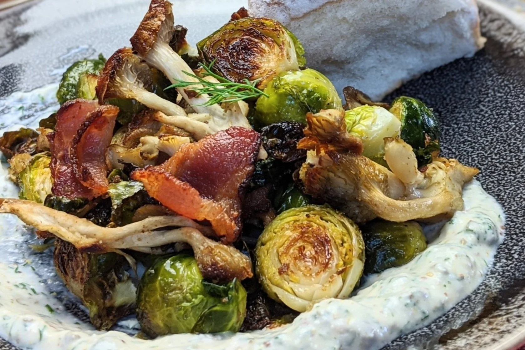 Roasted Brussels Sprouts, Bacon & Mushrooms