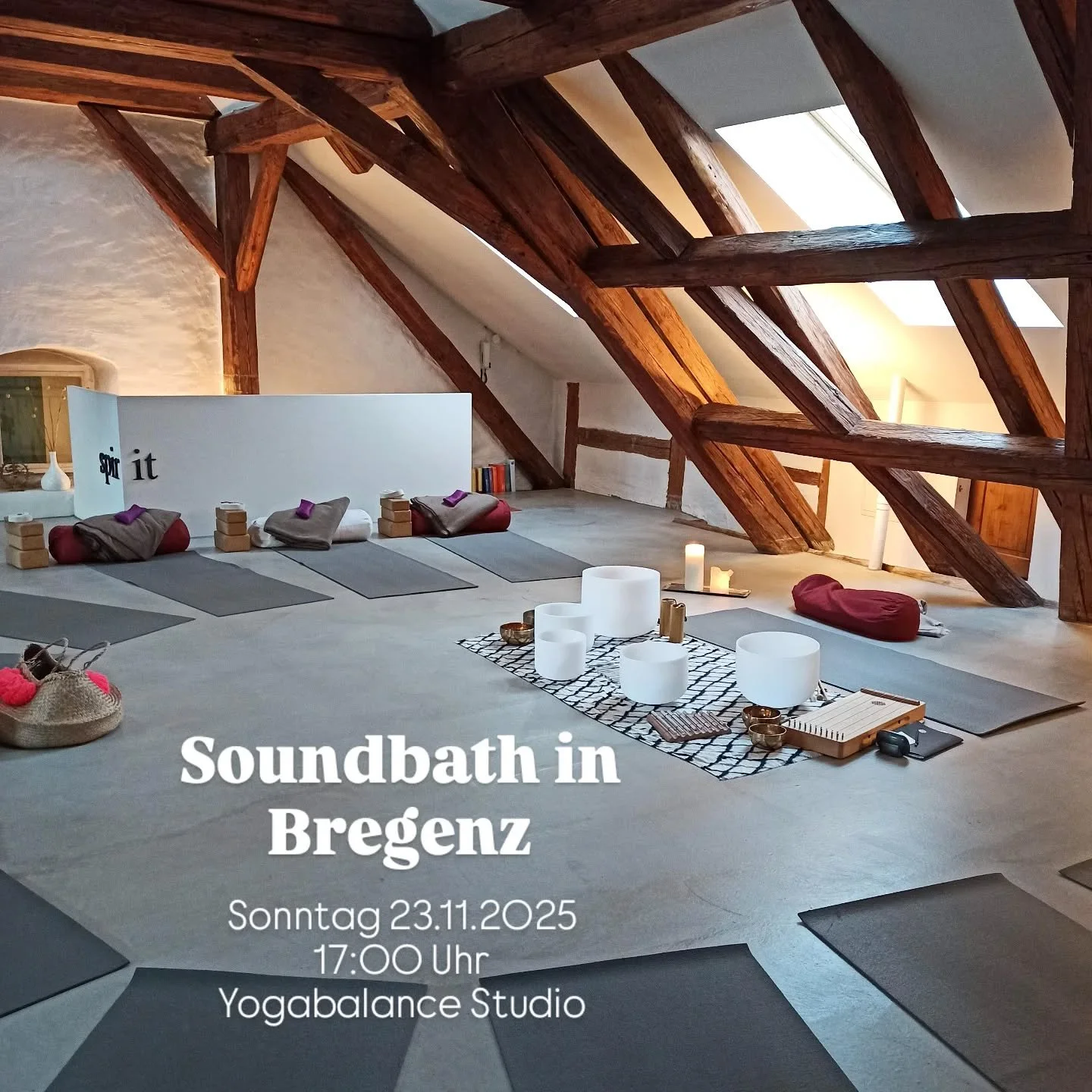 F&uuml;r einen besonders erholsamen Sonntag ☺️

Am 23. November gibts ein Soundbath mit restorative Yoga im sch&ouml;nen Yogabalance Studio in Bregenz.

Mit verschiedenen Klangschalen und anderen Instrumente f&uuml;hre ich dich in tiefe Entspannung f