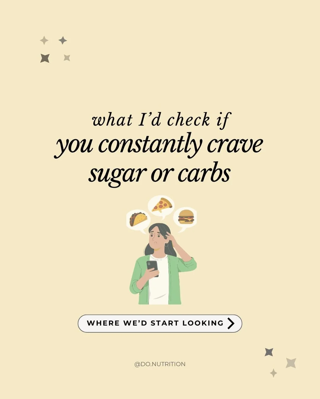 Cravings aren&rsquo;t random, they&rsquo;re your body trying to communicate something 💭. If you&rsquo;re noticing them day after day, it&rsquo;s worth understanding the root. 
Swipe to see what we check first so you can start understanding what your