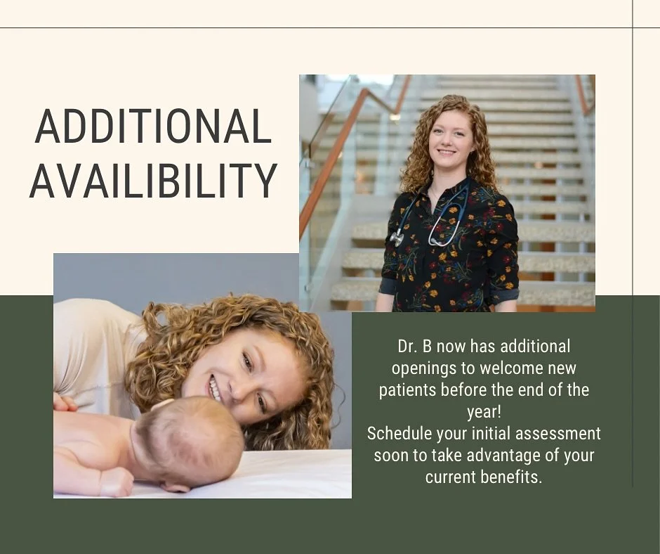 ✨Exciting news!✨

Dr. B has opened up her schedule and will be accepting new patients before the end of the year!

Make sure to schedule your Initial Appointments with Dr. B soon to take advantage of your benefits 🦴 

🔗 brucevillage.janeapp.com
☎️ 