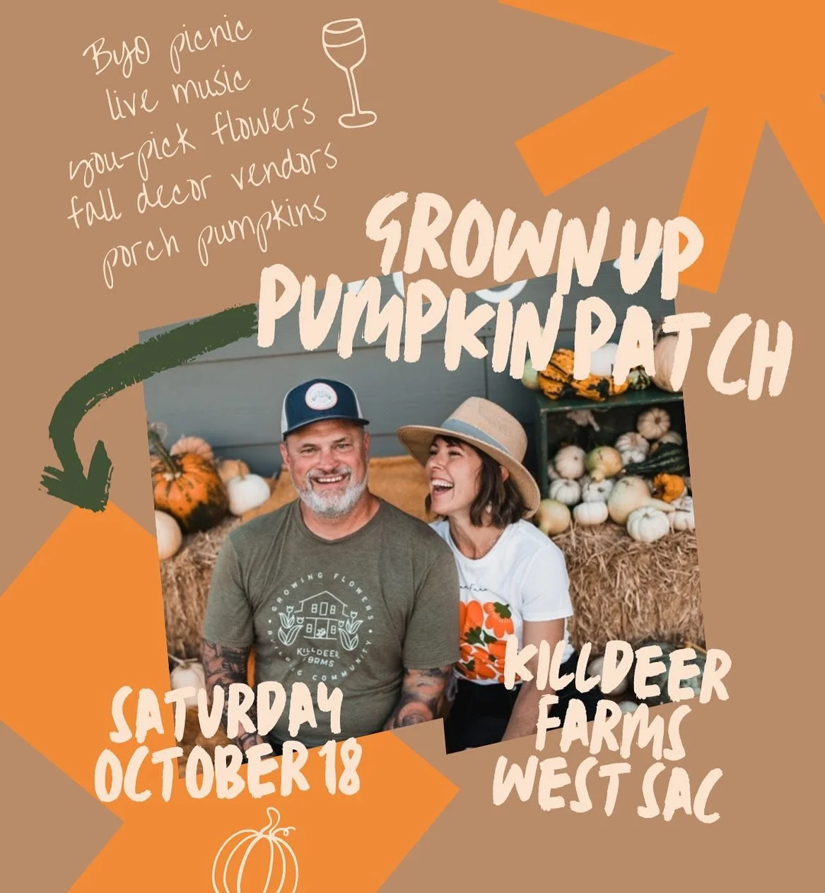 The kids get their pumpkin patches. This one&rsquo;s for you.

We&rsquo;re excited to announce the Third Annual Grown Up Pumpkin Patch at Killdeer Farms&mdash;an evening made for friends and couples who want a fun, no-fuss night out on the farm.

Her