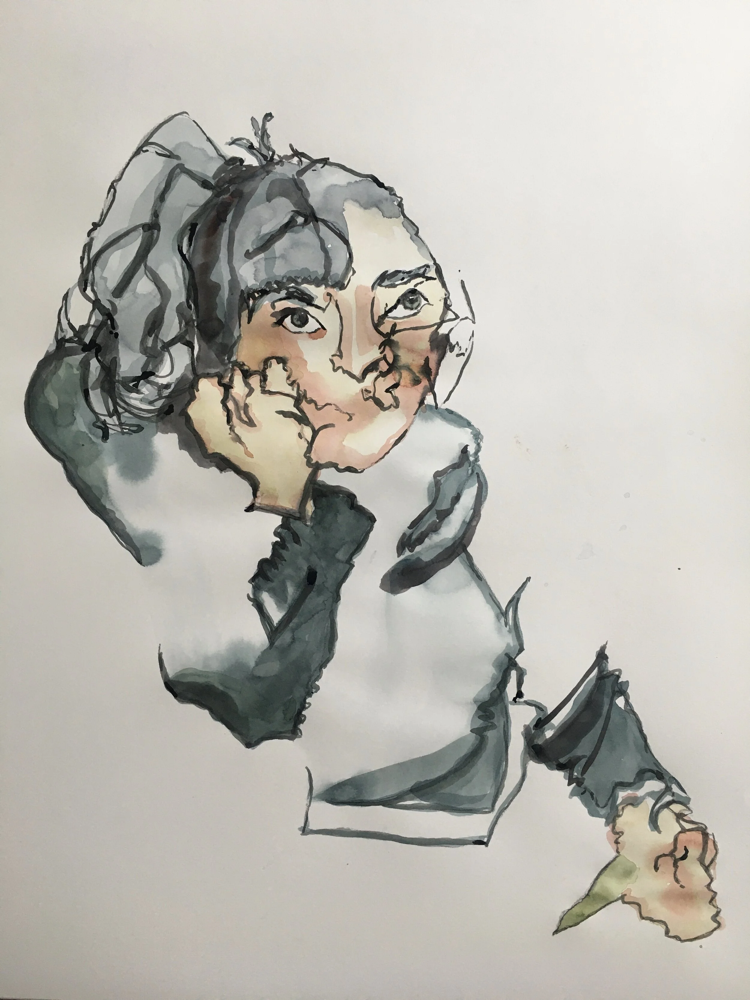 self portrait, watercolor, 2020