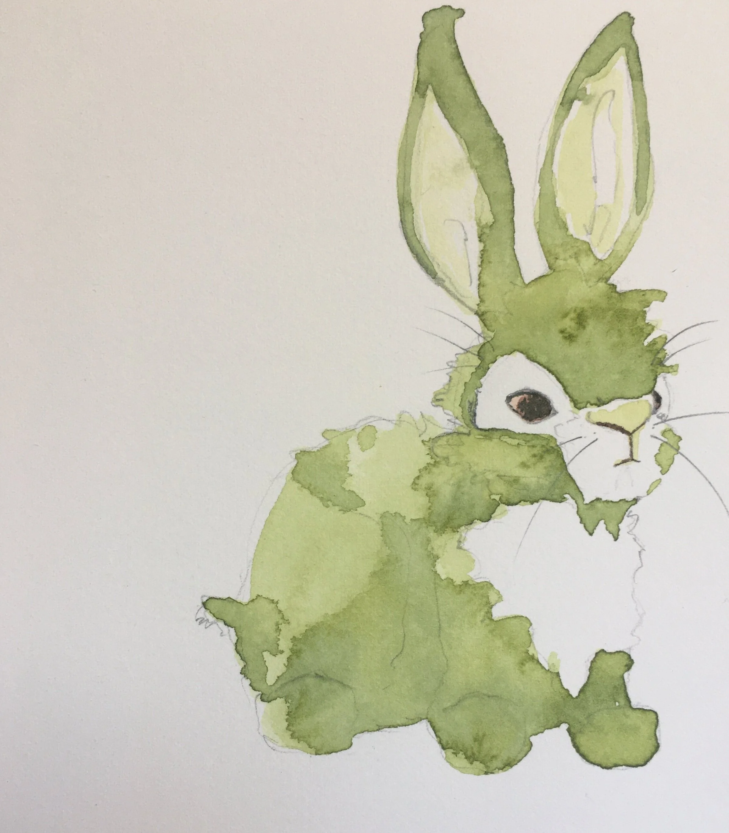 Green Bunny, watercolor, 6" x 4.5", 2020