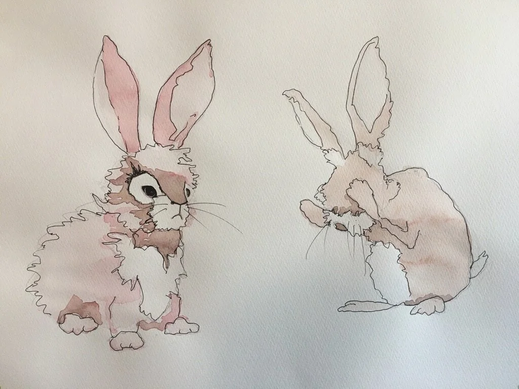Rabbit Study, watercolor and ink, 9.75" x 13.75", 2020