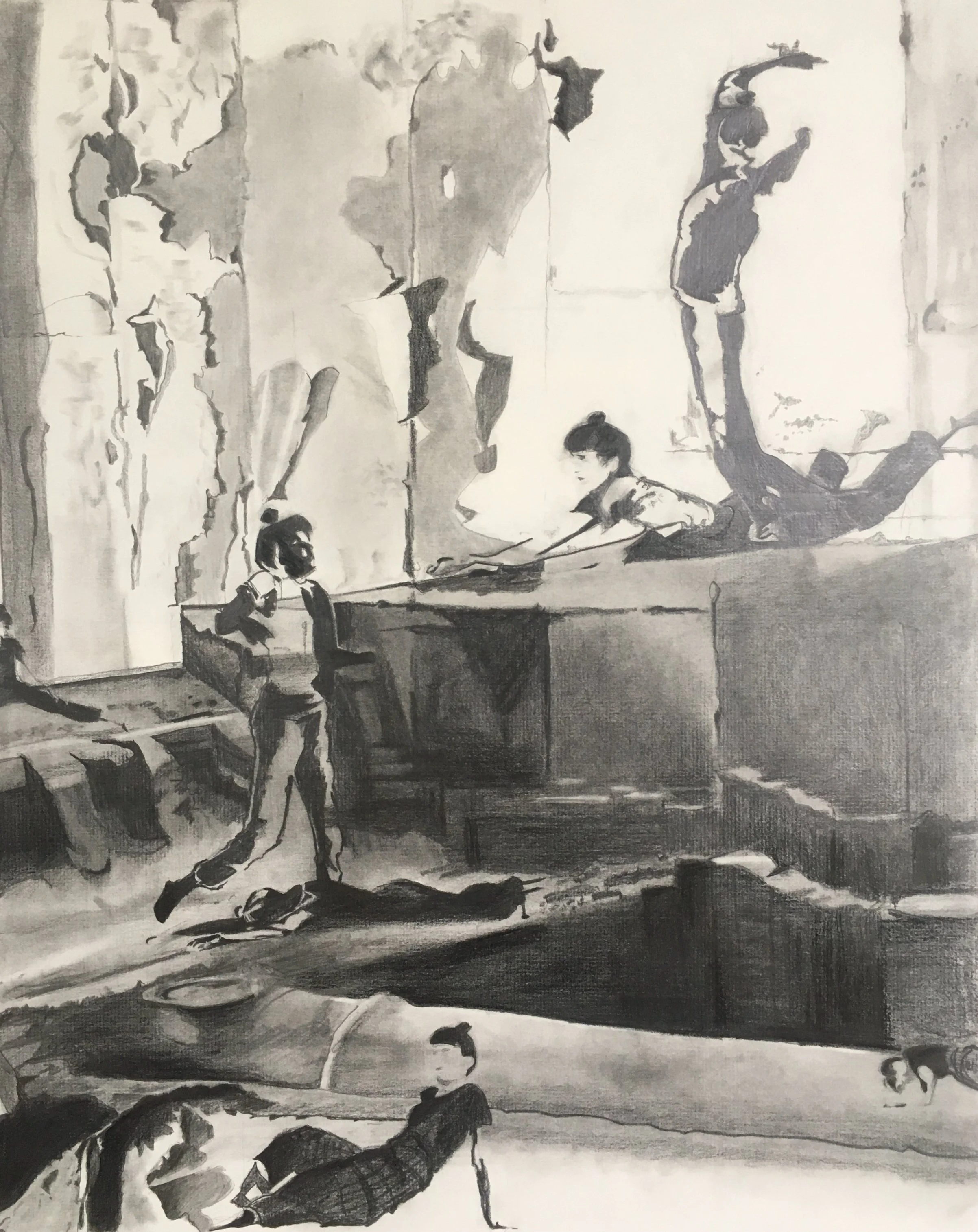 Weathered Value Study, 2019, 20x16", graphite