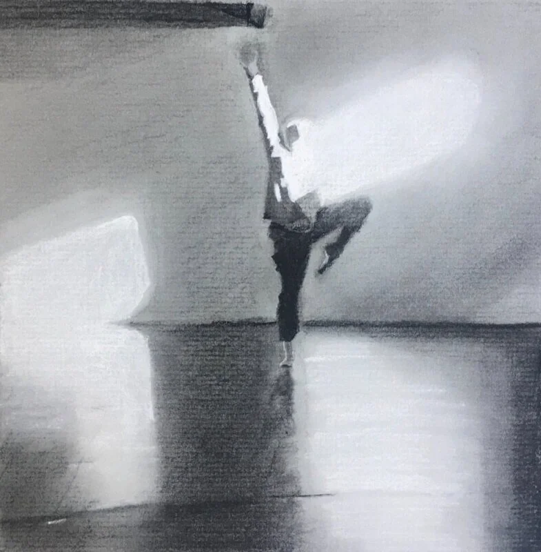 Rehearsal 1, 2020, 8" x 8", charcoal