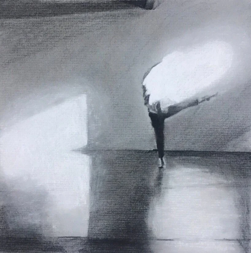 Rehearsal 2, 2020, 8" x 8", charcoal