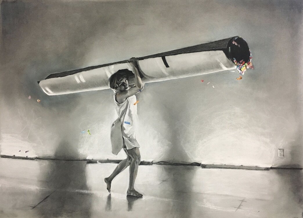 Confetti, 2020, 15" x 21" in, charcoal and watercolor pencil, $400 USD SOLD