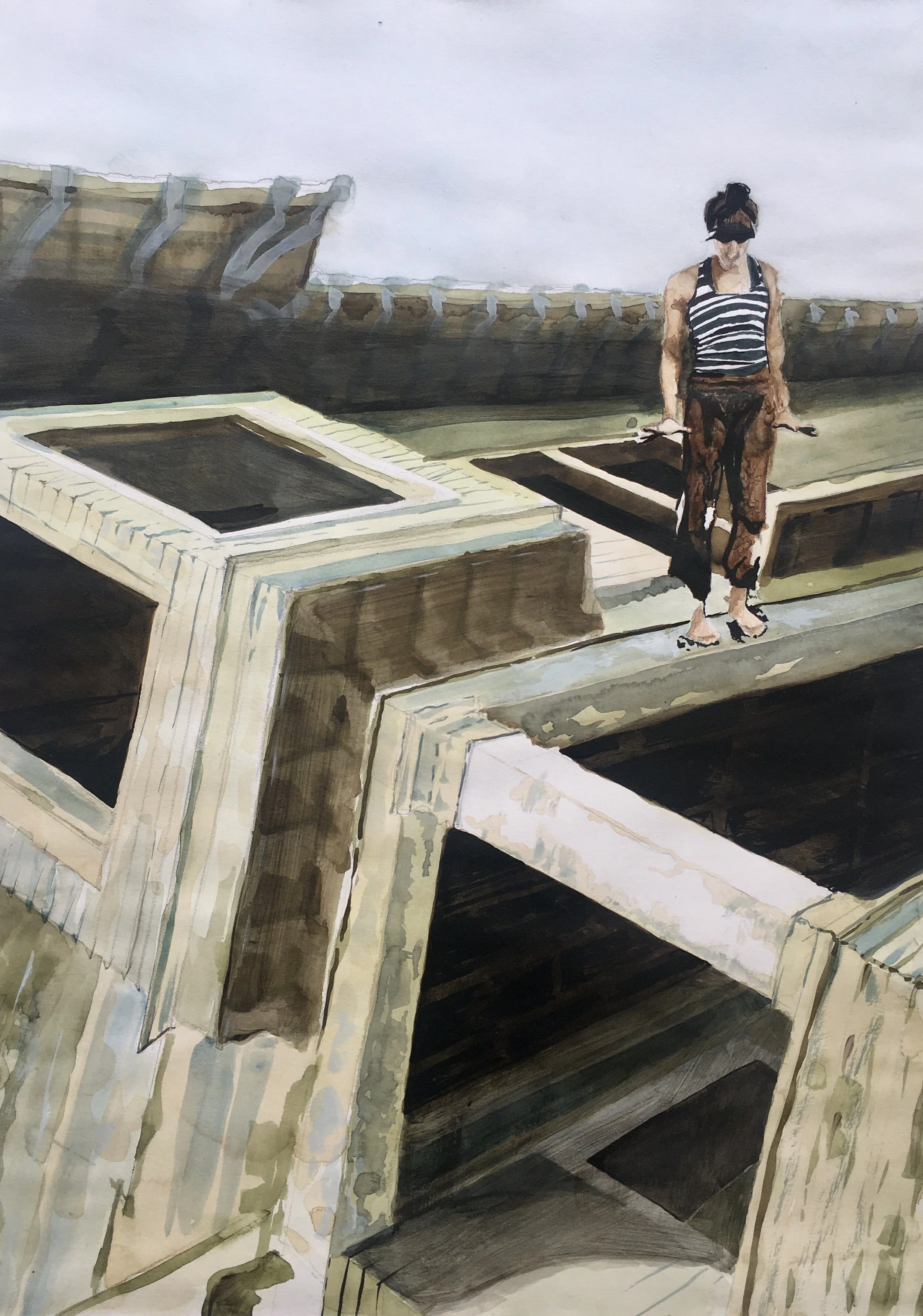 On the Edge of Home 2, 2019, 22" x 15.75", watercolor and acrylic
