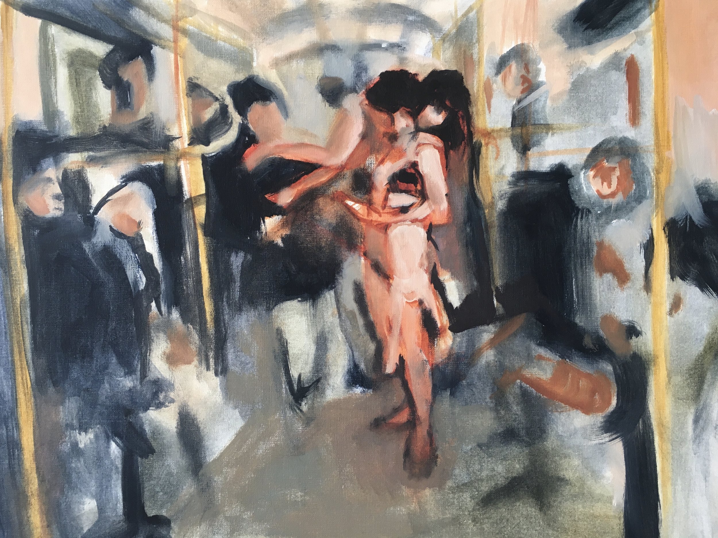 On the U8, 2021, 40 x 50cm, oil on paper, €150 SOLD