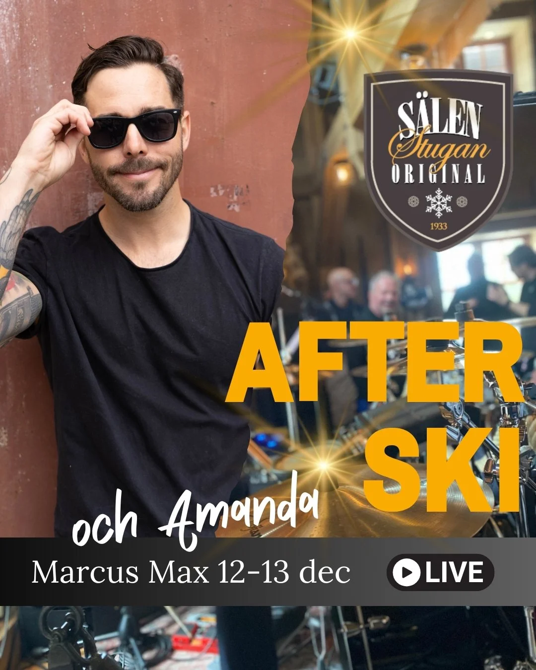 Imorgon och p&aring; l&ouml;rdag k&ouml;r vi afterski igen, och p&aring; scen hittar vi Marcus Max och Amanda😍🥳! Det blir go' st&auml;mning, brinnande facklor, full rulle i baren och g&ouml;tt &ouml;s fr&aring;n scenen🙌. 

Vi har fortfarande n&ari