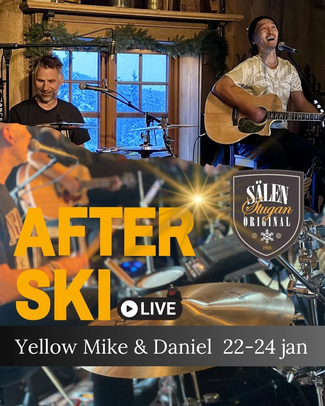 Idag &auml;r det skiftbyte p&aring; Afterskiscenen🎸! Vi s&auml;ger tack till @marcusmaxmusic f&ouml;r ett g&auml;ng h&auml;rliga gig och v&auml;lkomnar tillbaka ett av v&aring;ra favoritband - Yellow Mike &amp; Daniel🥳! Blir det kul? Ja! Blir det g
