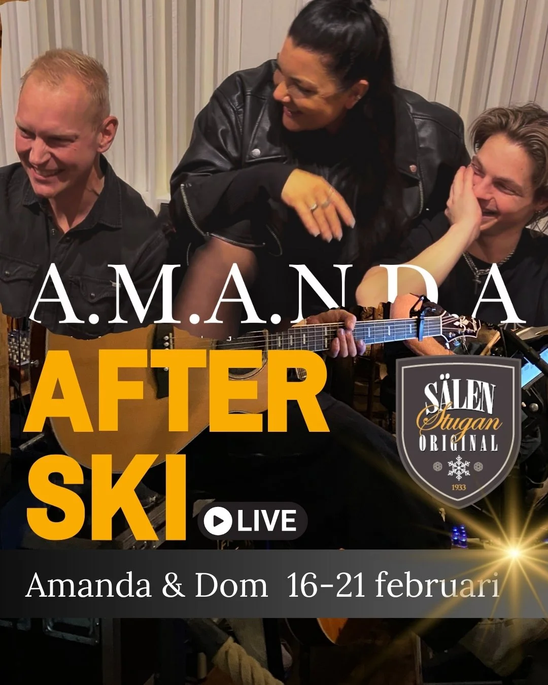 En ny sportlovsvecka har b&ouml;rjat och vi h&auml;lsar v&aring;ra g&auml;ster varmt v&auml;lkomna till S&auml;len🤎🧡! Denna vecka g&auml;star @a.m.a.n.d.a_och_dom_andra v&aring;r Afterski scen m&aring;n-l&ouml;r, s&aring; roligt att ha er tillbaka 