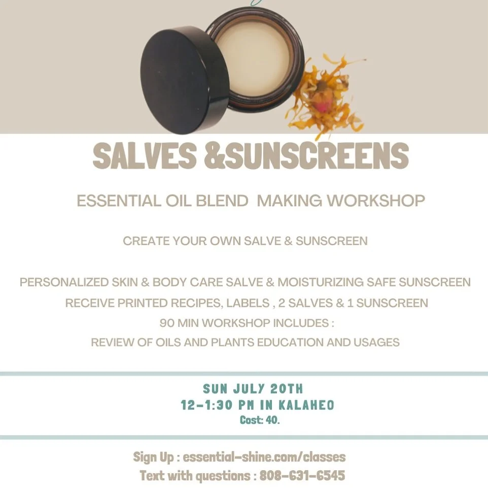 My monthly Kauai Workshops are back 🙌🏽
THIS Sunday - we make salves & sunscreens ! 
Register on my website @essentialshine