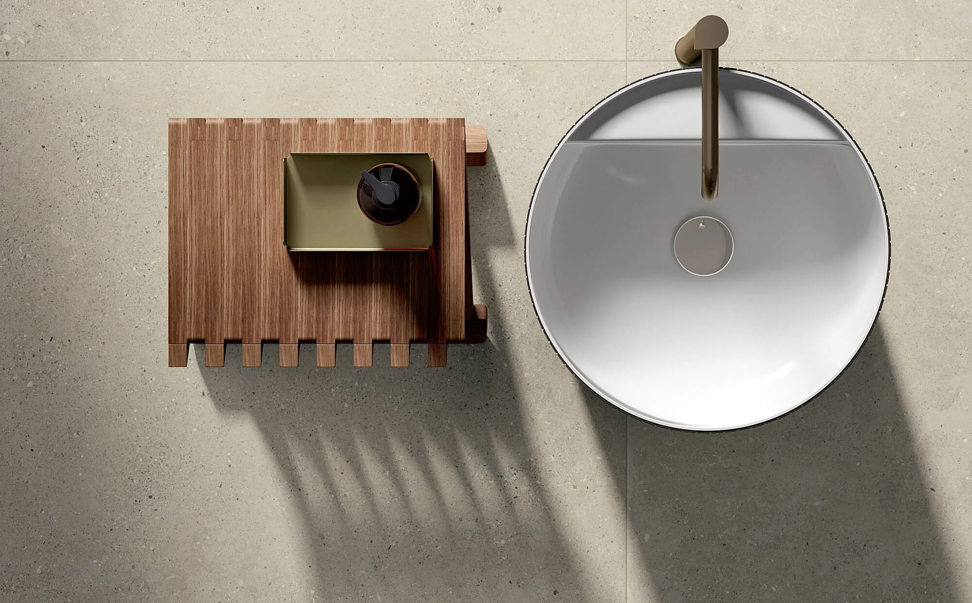 Concrete look tile with soft tonal variation for contemporary interiors.