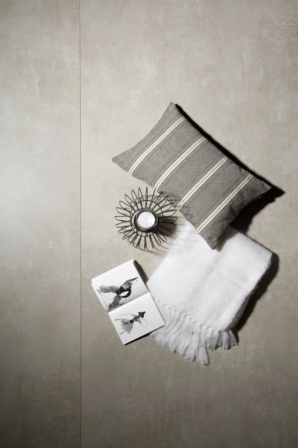 Large concrete effect porcelain tiles installed with minimal grout lines.