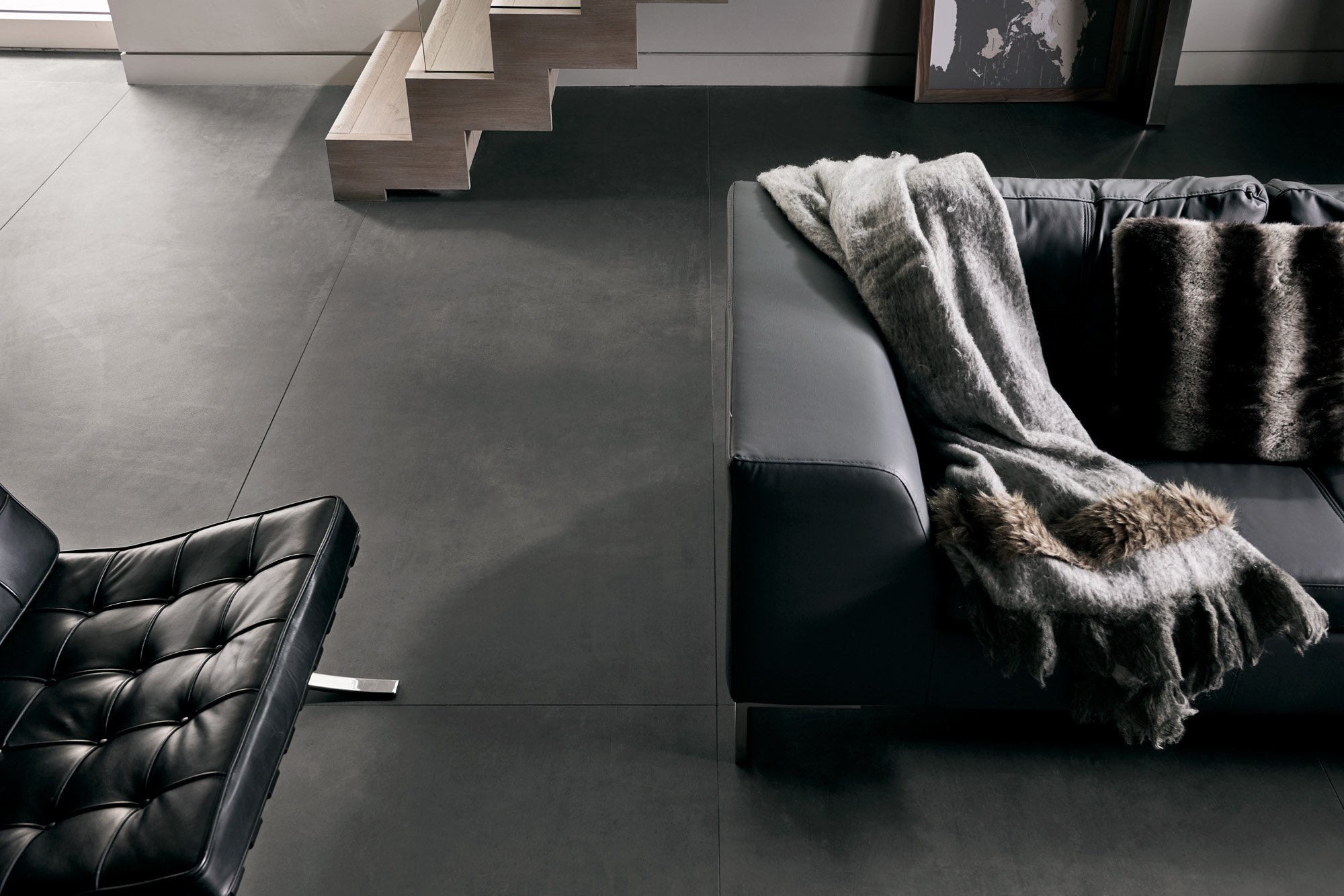 Minimalist concrete look tile ideal for modern Toronto interiors.
