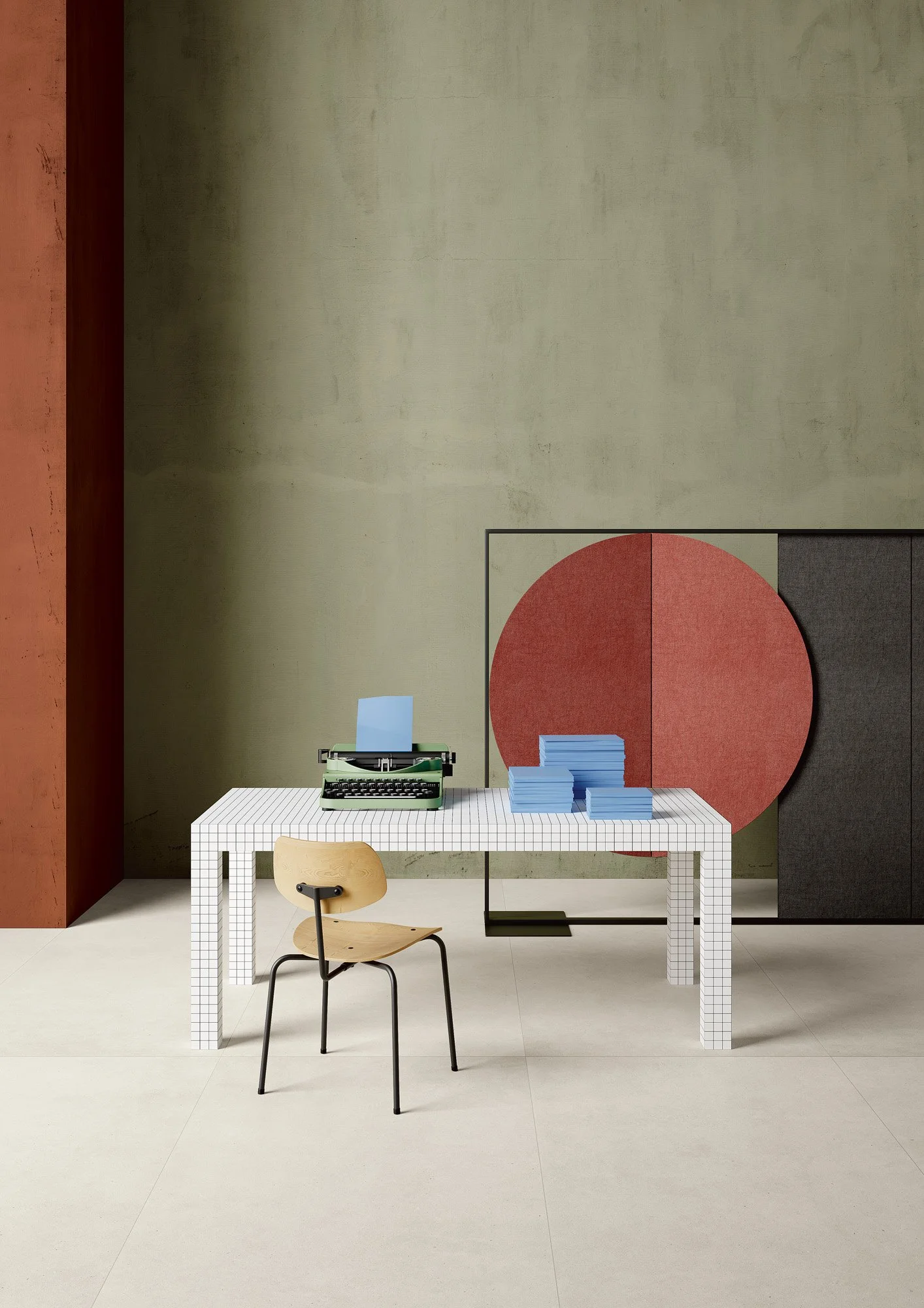 Concrete look porcelain tile flooring with a modern matte finish in a Toronto residence.