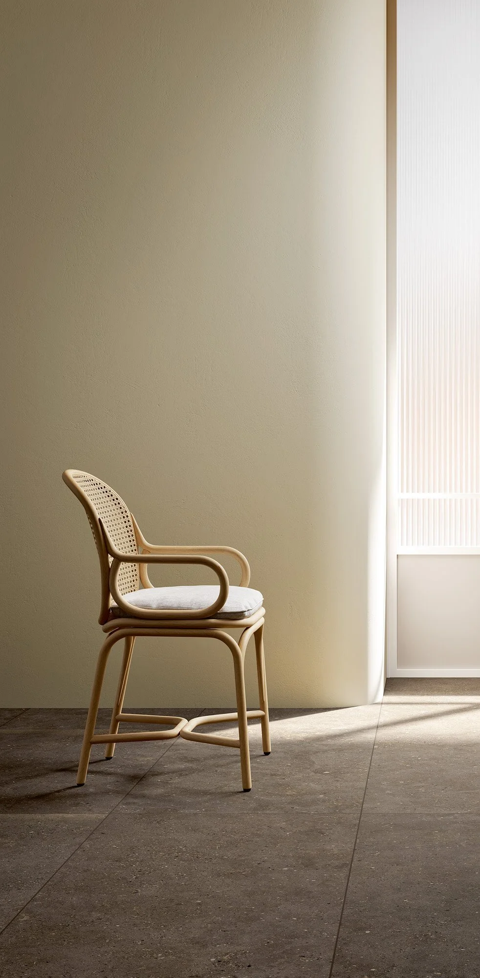 Concrete look porcelain tile with realistic cement-inspired texture and tone.