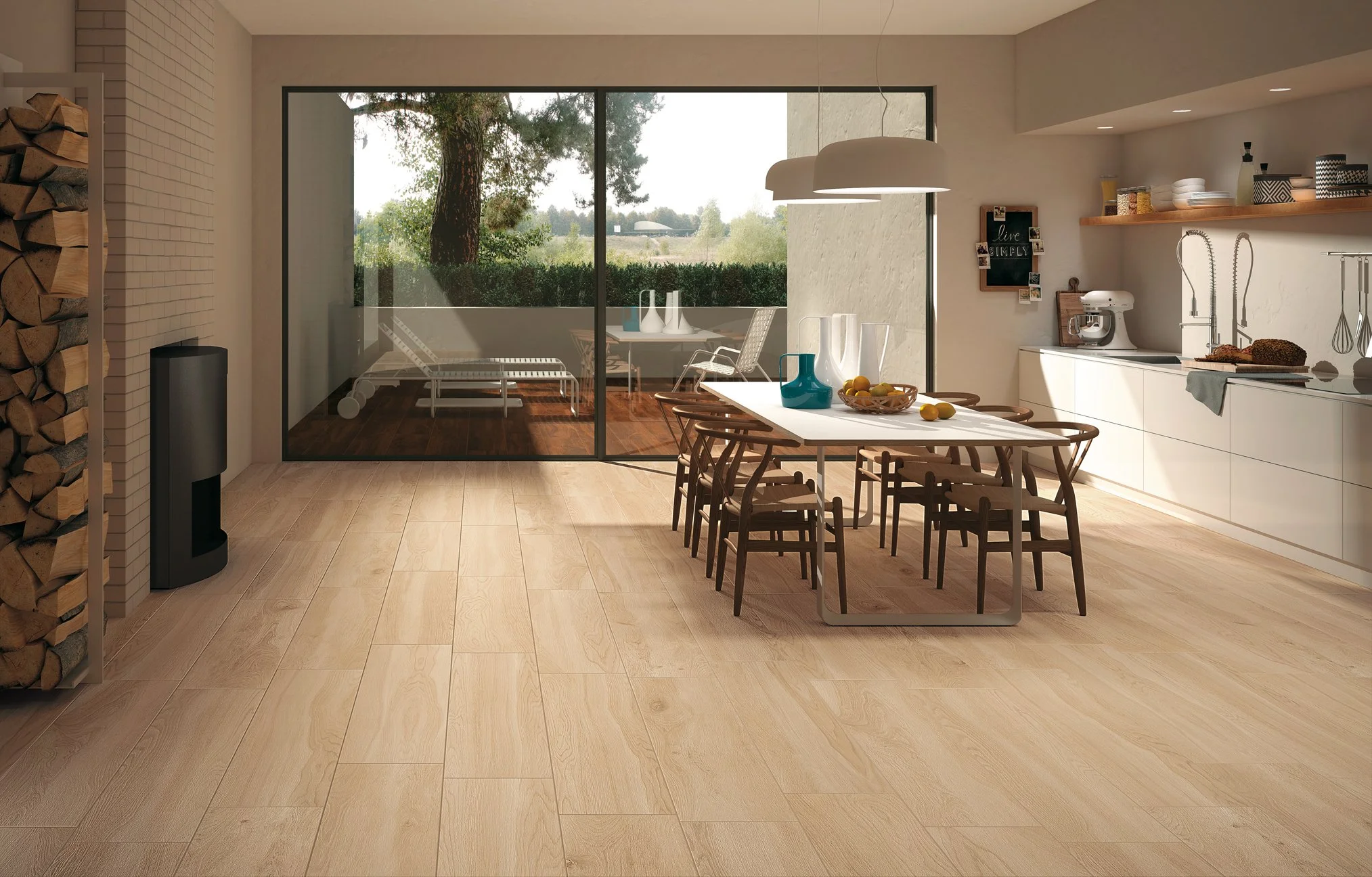 Wide plank wood look porcelain tile designed for modern Toronto living spaces.