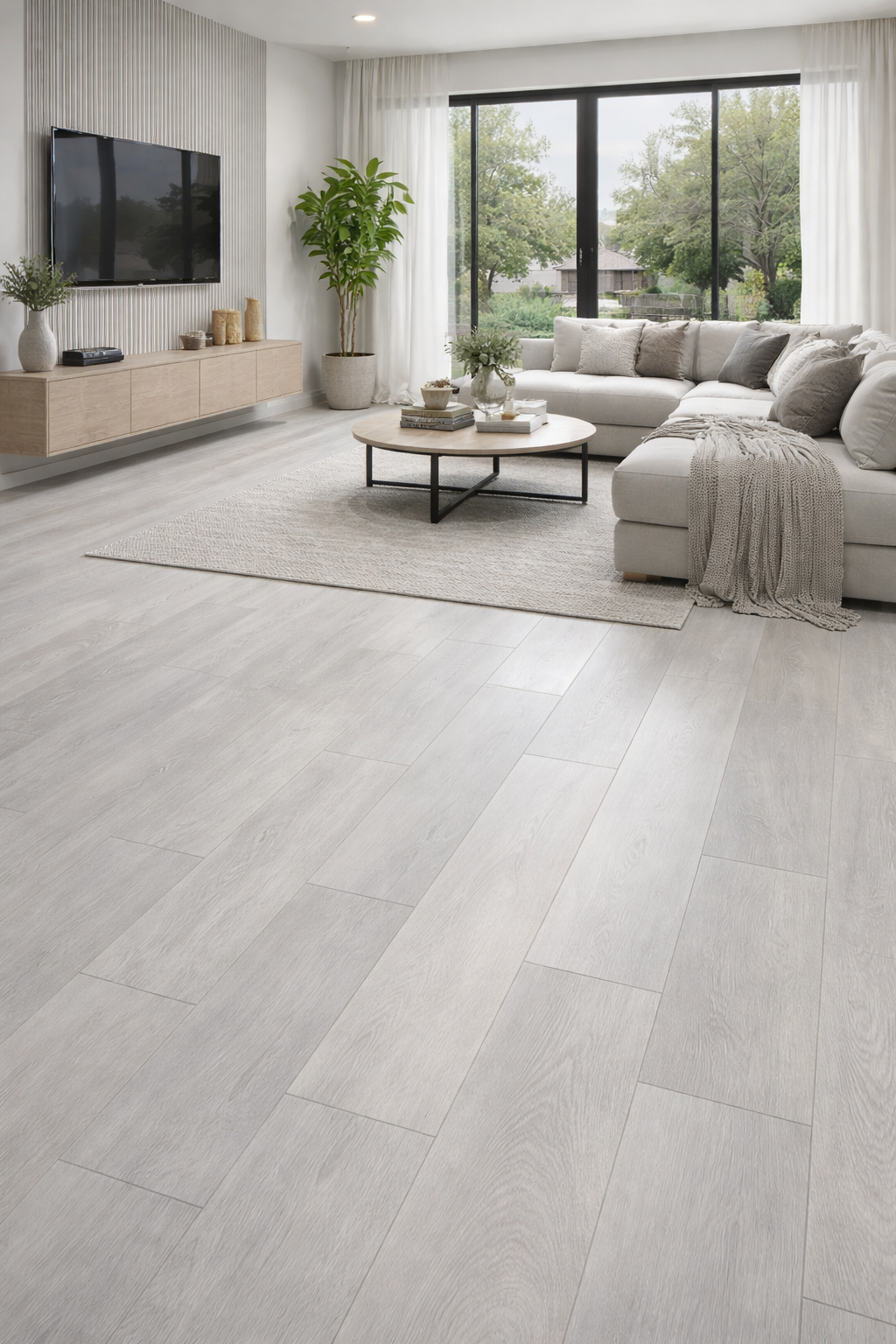 8" × 48" Urbanwood Light Grey Matte Rectified Wood Look Porcelain Tile