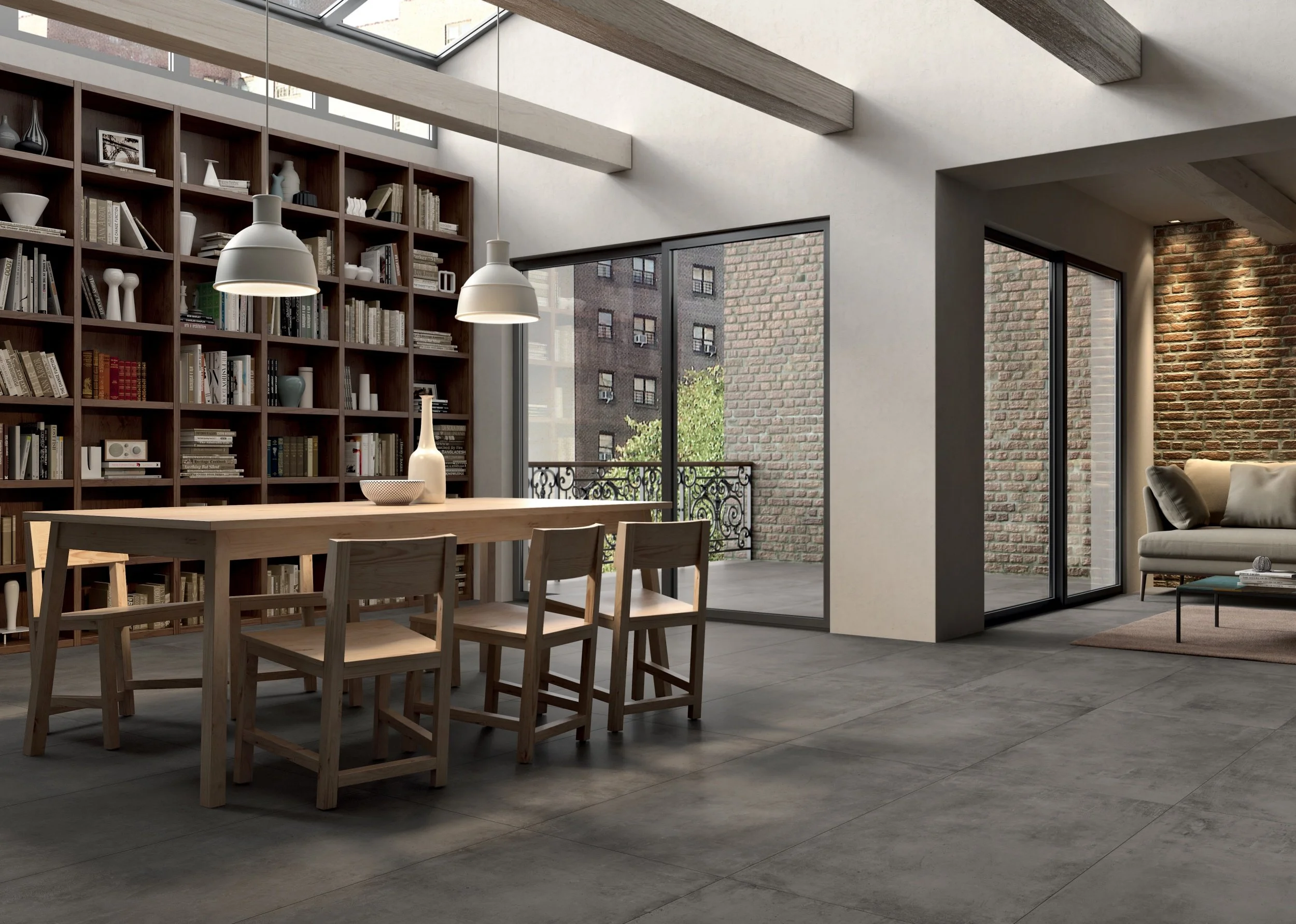 Cement-inspired porcelain tile balancing texture and simplicity.