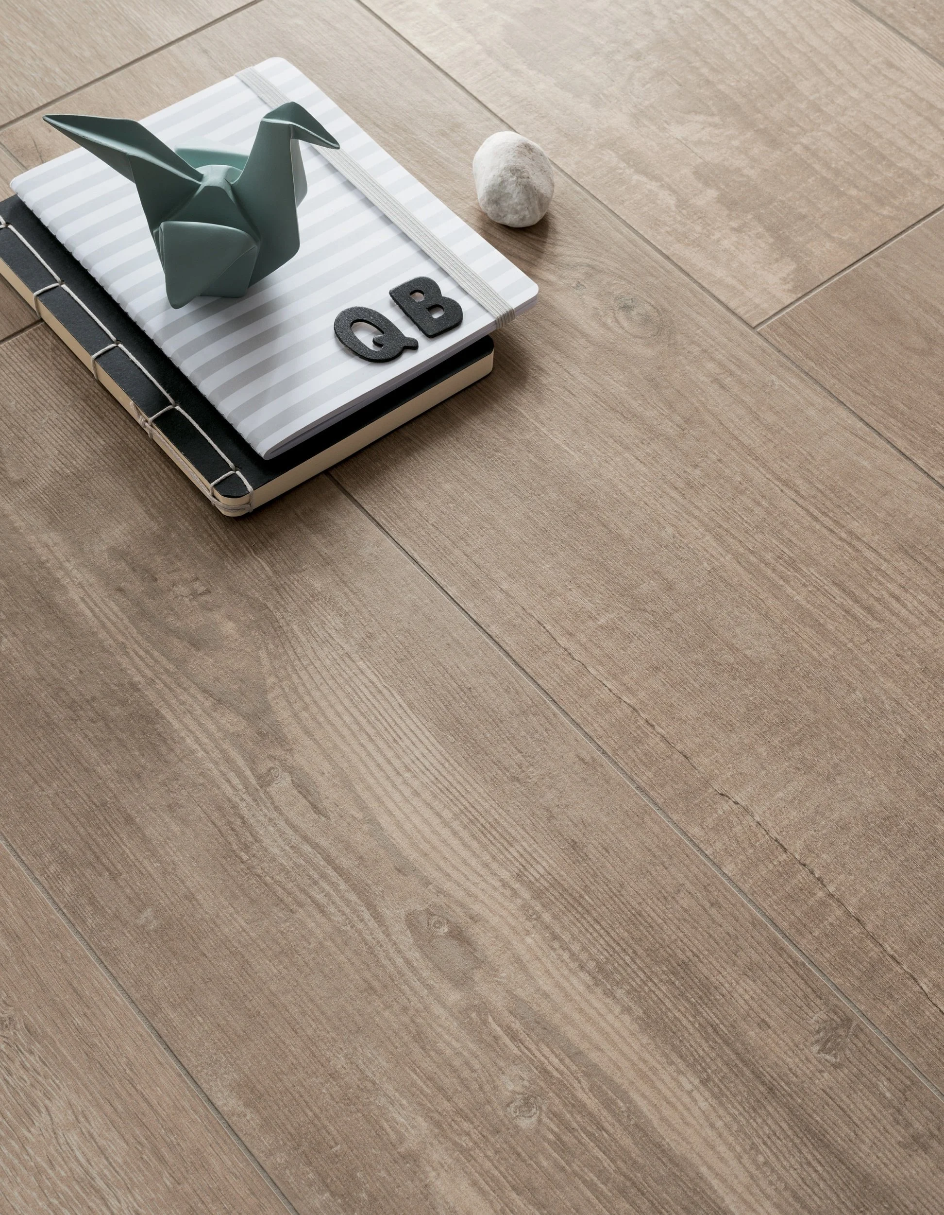 Natural-looking wood effect porcelain plank tile in a modern Toronto home.