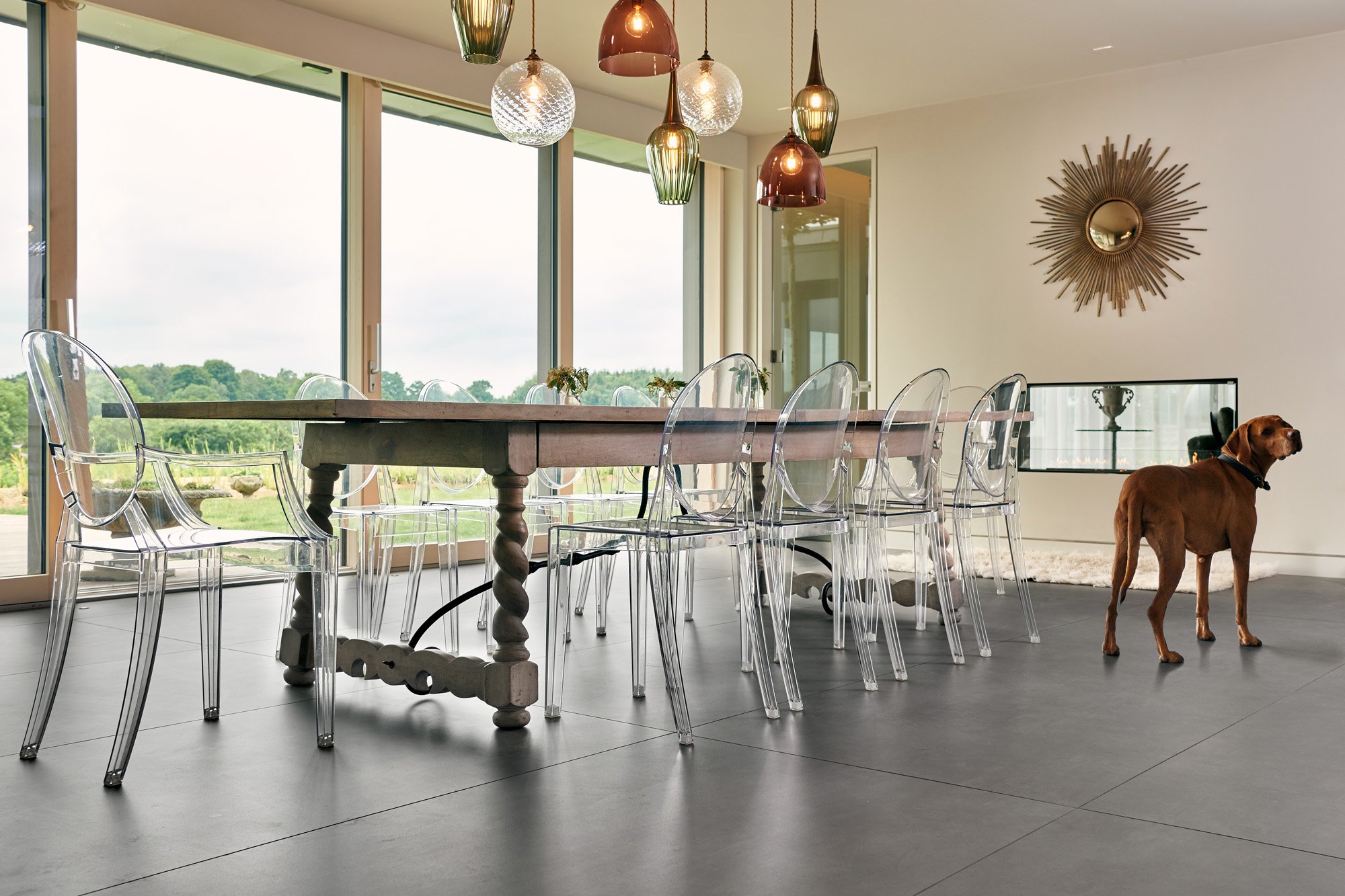 Concrete effect porcelain tile floor designed for durability and style.