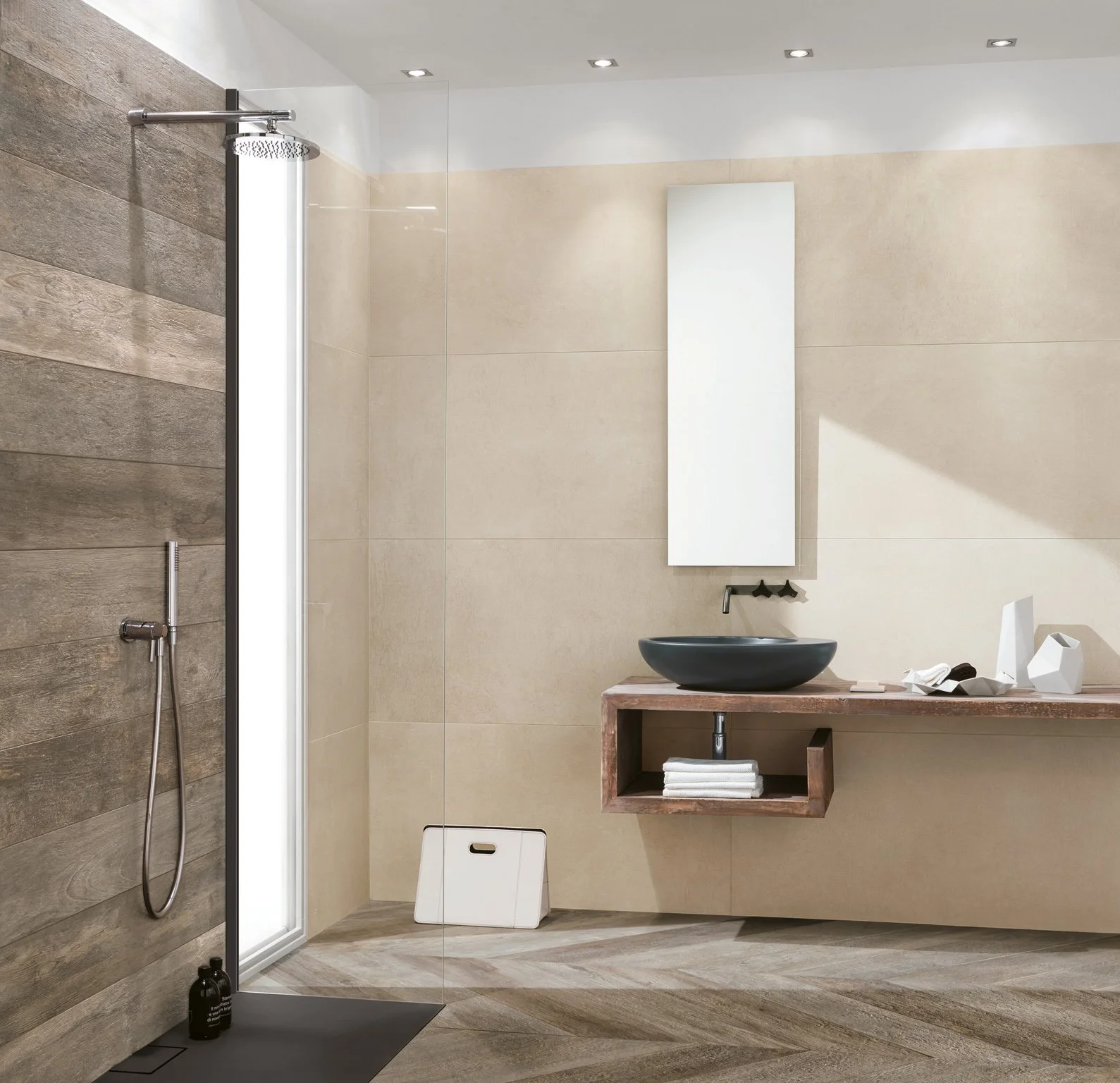 Durable wood look porcelain tile flooring suitable for kitchens, living rooms, and condos.