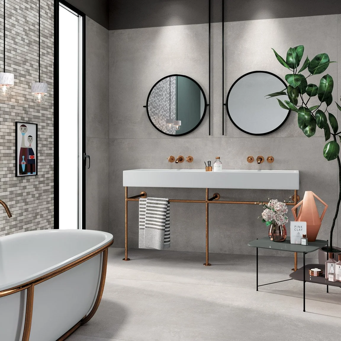 Cement-inspired porcelain tile with subtle shading and refined texture.