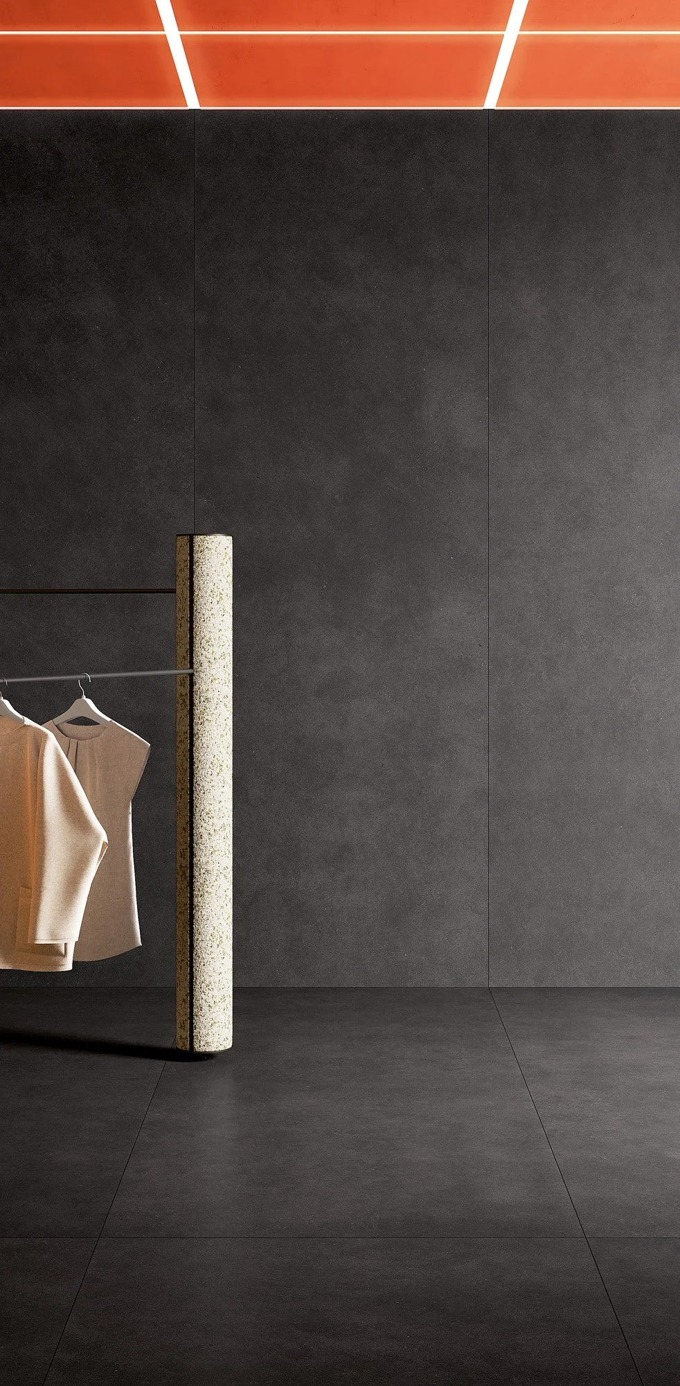 Concrete effect porcelain tile offering a low-maintenance modern flooring solution.