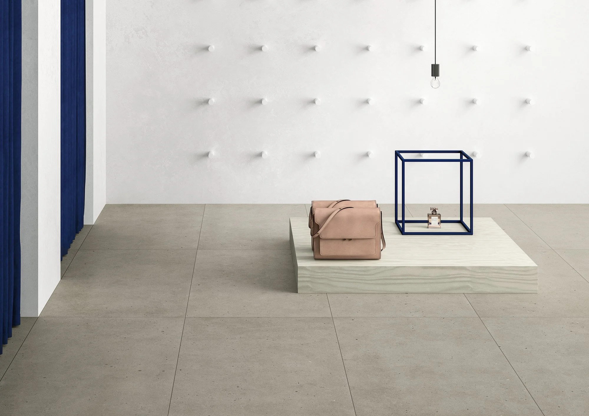 Concrete look porcelain tile with consistent color and natural movement.
