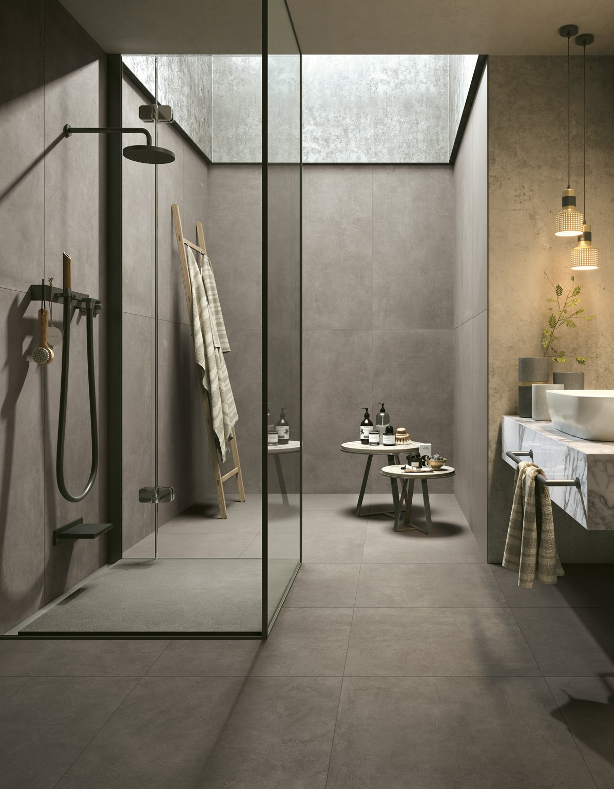 Ark Antracite concrete look porcelain tile with matte finish for floor and wall.