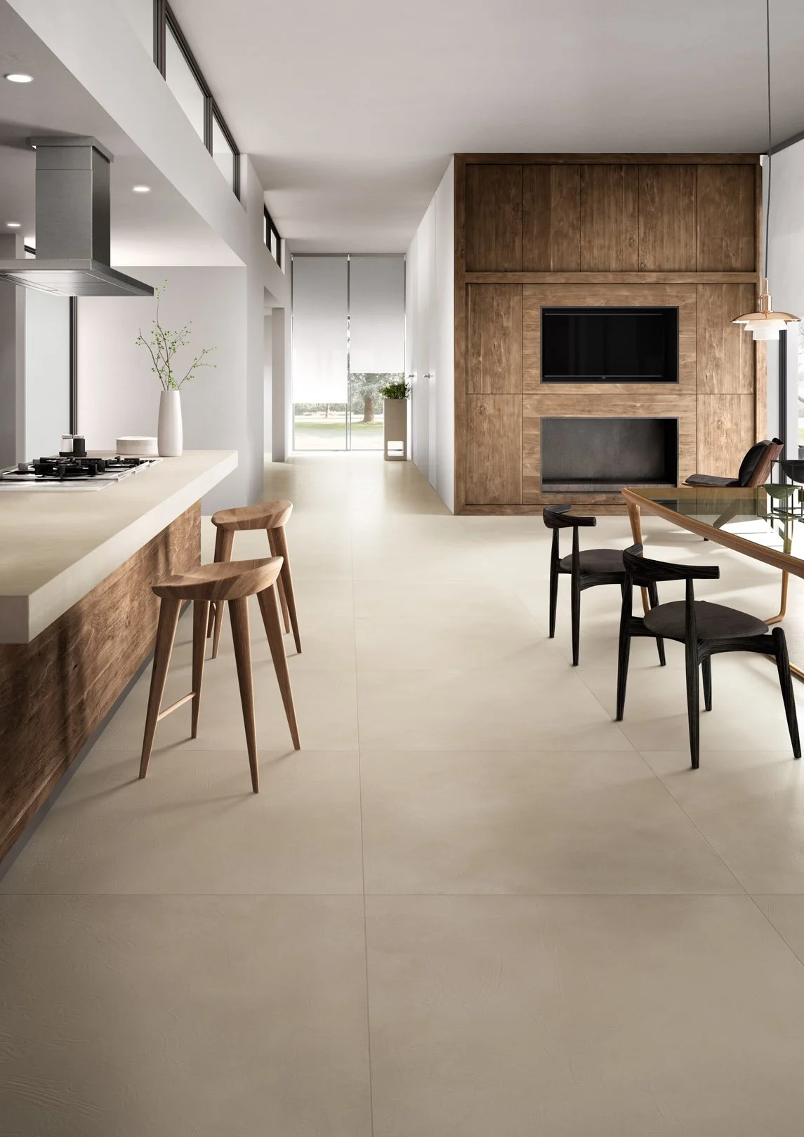 Concrete look tile providing a modern, low-maintenance flooring solution.