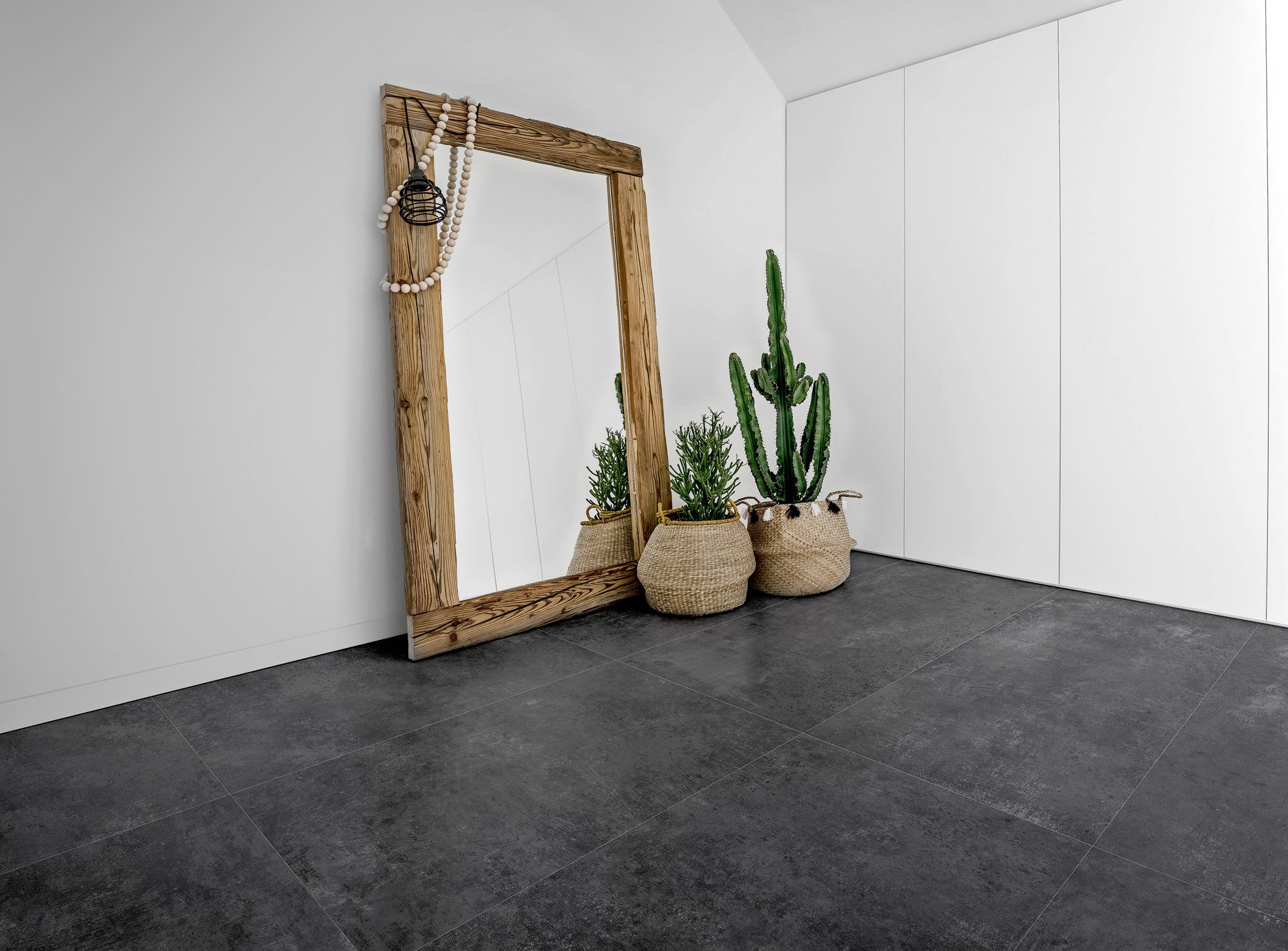 Urban-style concrete look tile flooring with natural texture and subtle variation.