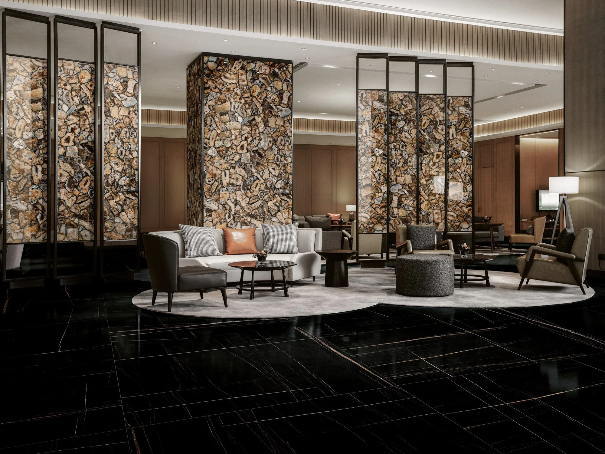 Concrete look porcelain tile flooring designed for minimalist and modern spaces.